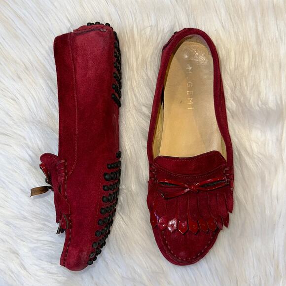 M. Gemi ‘Strato’ Suede Fringe Loafer Patent Leather Driver Moccasin, Burgundy - Picture 6 of 10